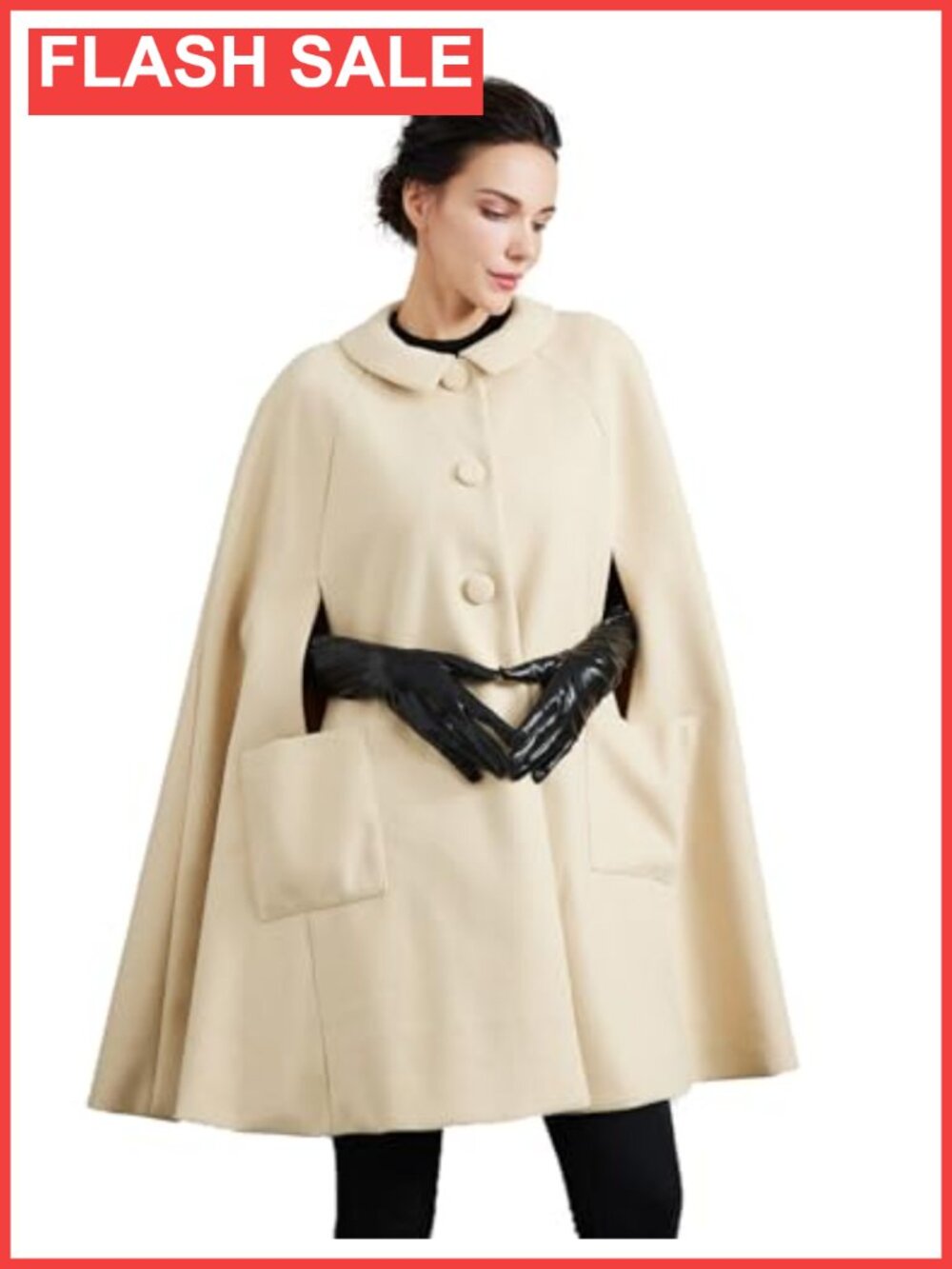 Wool Blend Cape Coat with Pockets Single-Breasted Pea Coat Fall Winter Outerwear